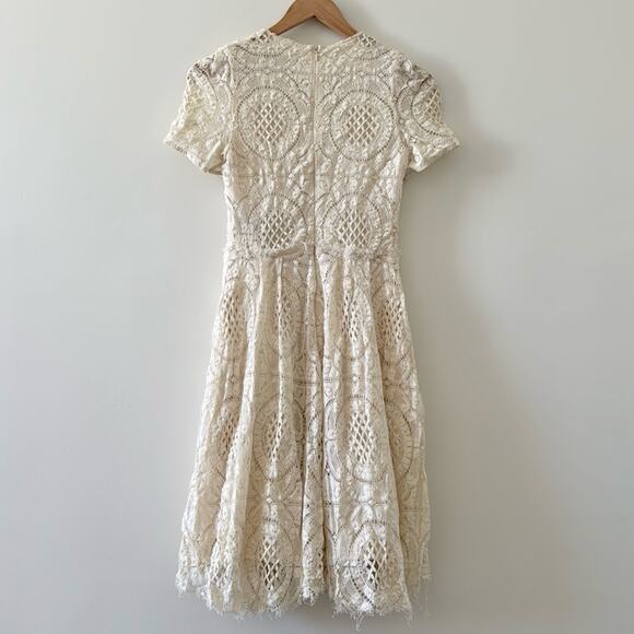 Burberry London RTW Short Sleeve Lace Cotton Silk Dress Ivory Size 4 - Picture 6 of 10